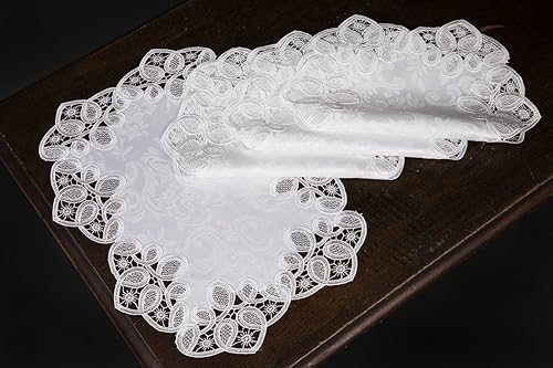 Miniatura 2 de Xia Home Fashions XD17190 Antebella - Manteles individuales bordados con encaje, 13 x 19 pulgadas, color blanco, 4 piezas