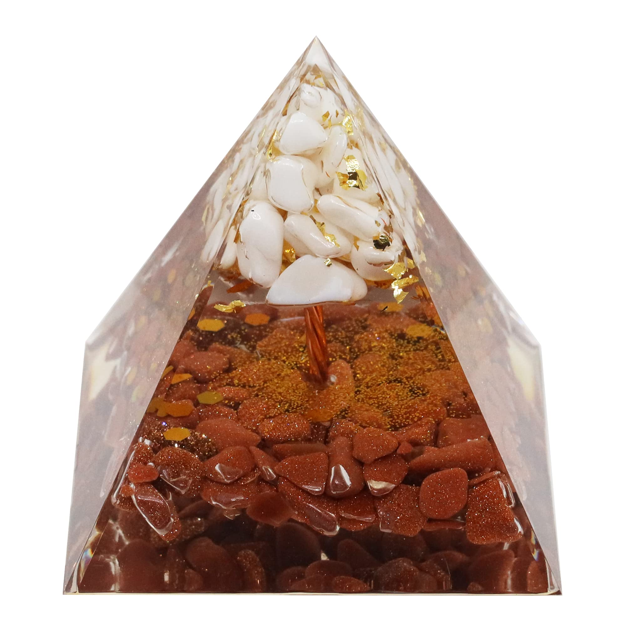 Nature PulitoOrgone Pyramid, Tree of Life, White Jade & Red Jasper, Healing Crystals Orgonite Pyramids for Positive Energy Protection Chakra Balancing Meditation Relaxation and Rejuvenation