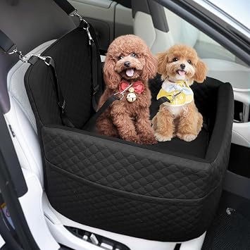 Dog Car Seat for Small & Medium Dogs Under 35lbs, Detachable & Washable Pet Car Seat, Interior Height 6 Inches Dog Booster Seat with Storage Pockets and 2 Dogs Safety Belts Black