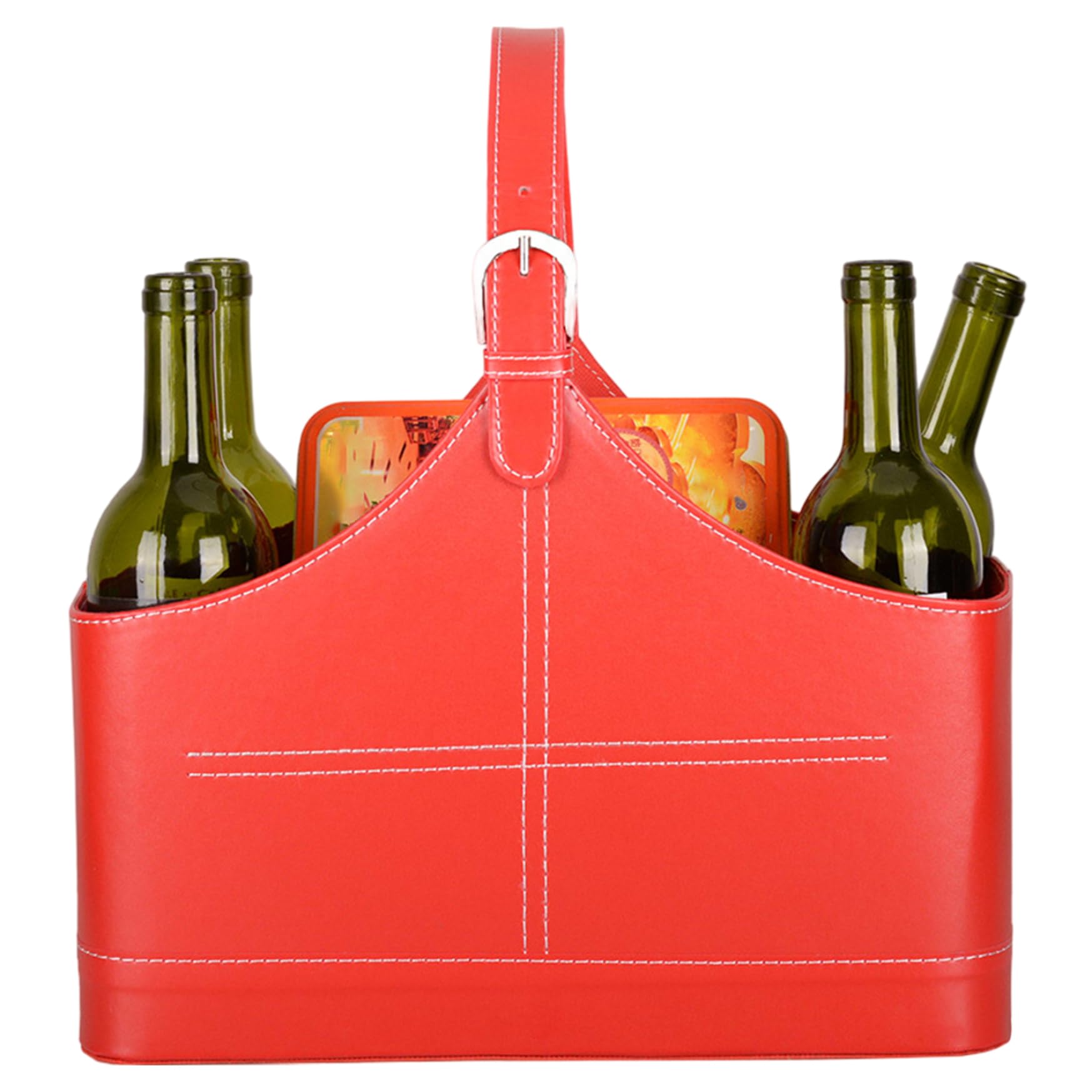 Panier en cuir Porte-revues en cuir rouge avec poignée supérieure Présentoir de Noël Panier en Porte-revues en à magazines de rangement en -