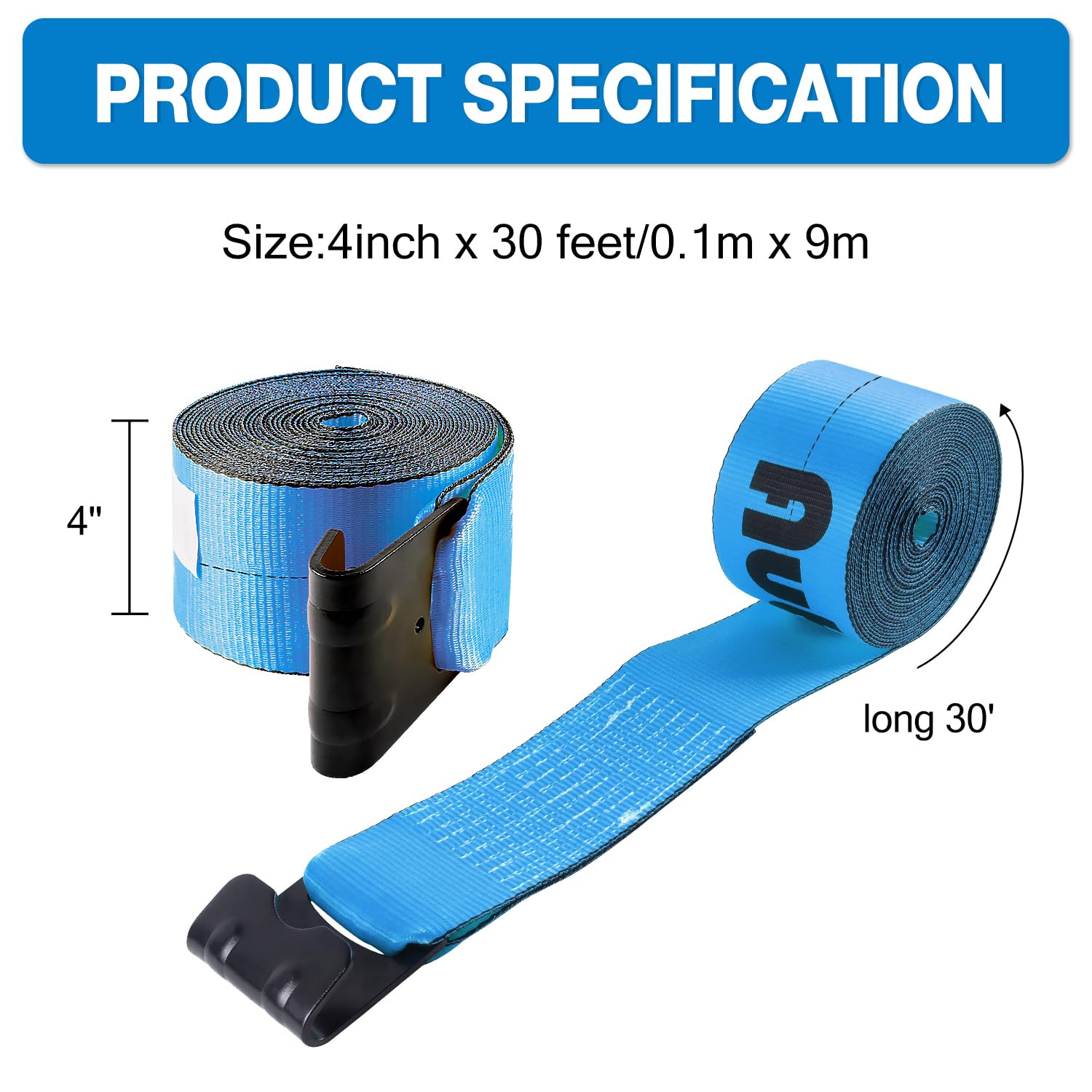 Lot de 10 Sangles de 10,2 cm x 9,1 m pour remorque à Plateau – Crochets Plats résistants – 2 449,4 kg – Contrôle du Chargement de 10,2 cm pour Camion à Plateau Utilitaire