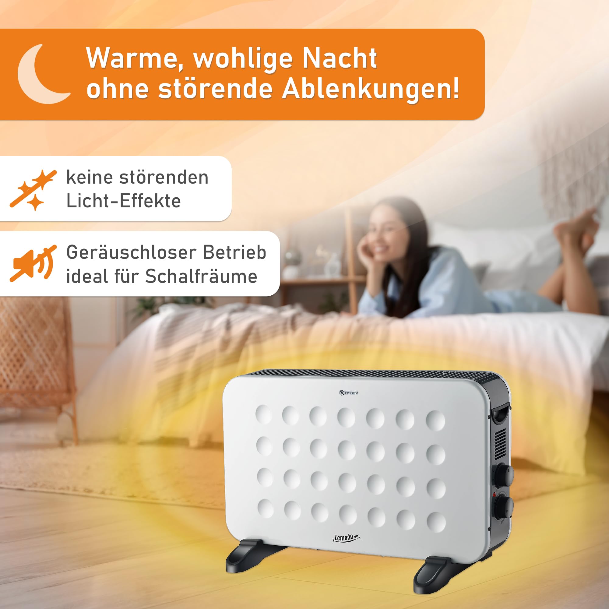 Lemodo Elektroheizung mobil, energiesparende elektrische Konvektor Heizung mit Thermostat, 2 Heizstufen 1250W / 2000W, leiser Heizkörper ohne Gas, Standgerät für Wohnung Büro Bad, Überhitzungsschutz