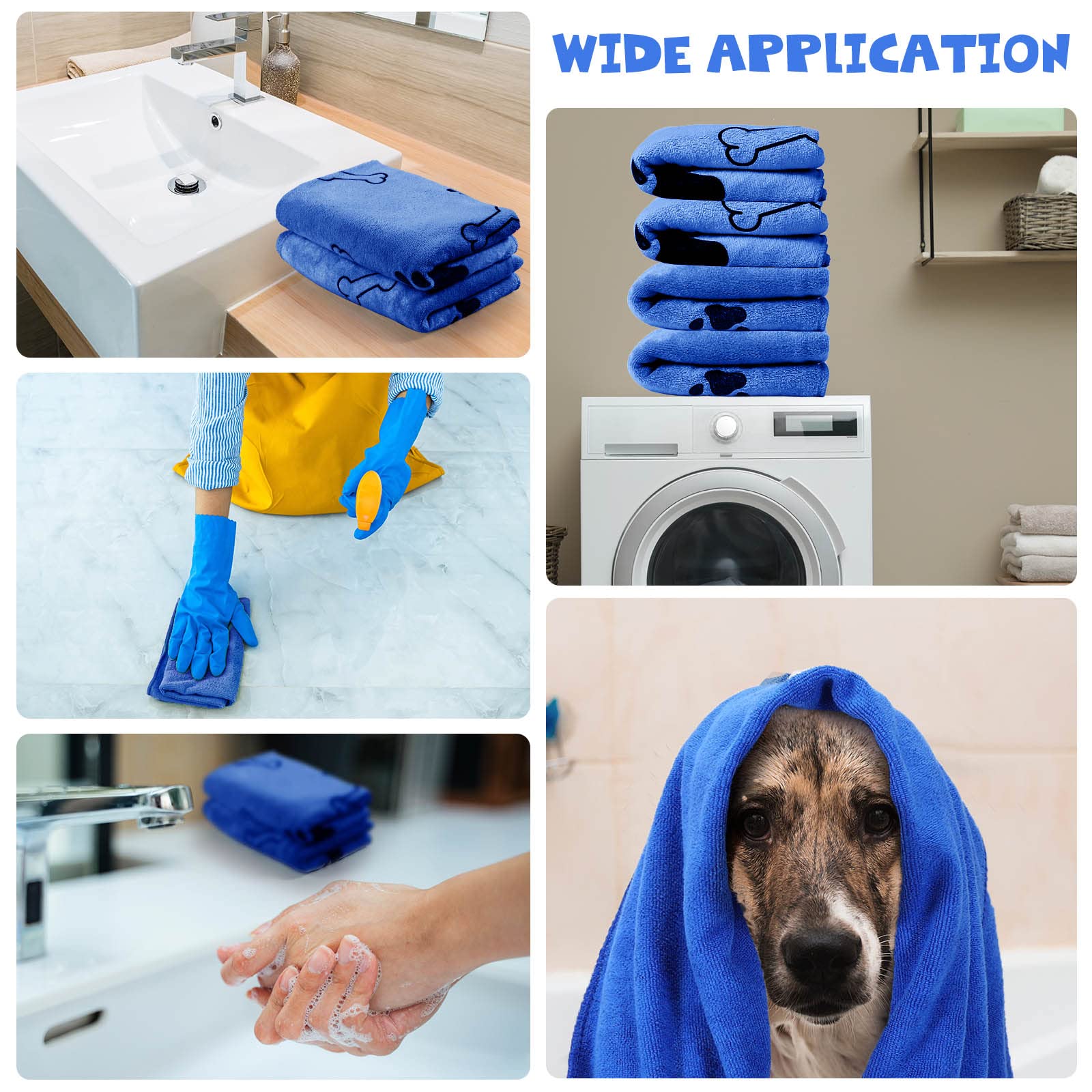 Chumia 4 Stück Hundehandtücher zum Trocknen von Hunden, Welpen, Handtuch, Mikrofaser, saugfähiges Handtuch, Haustier-Badezubehör, Dusche (dunkelblau, 60x100 cm)