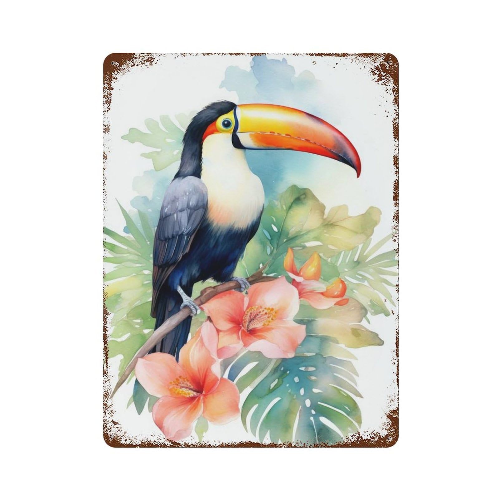 Garage Style Toucan Bird Watercolor Distressed Metal Wall Sign 15.7"x11.8", Decorative Metal Wall Art for Bar And Workshop