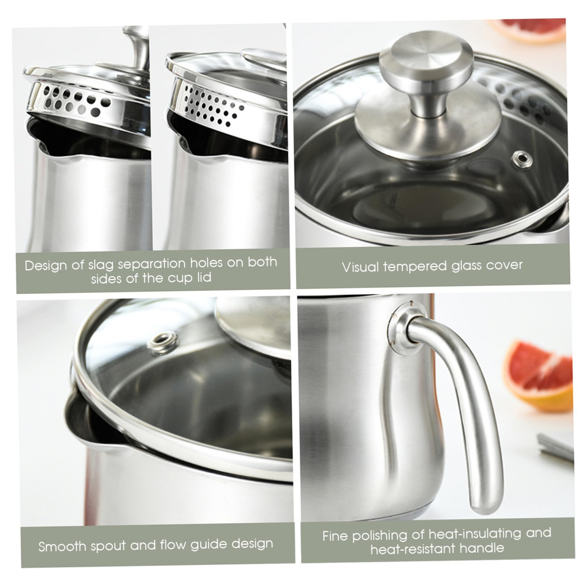 Edelstahl-Topf, 2 l, Milchtopf, Stieltopf mit Ausgießer, Glasdeckel und Griff zum Kochen von Milch, Soße, Soßen, Nudeln, Nudeln, Soßentopf aus Edelstahl