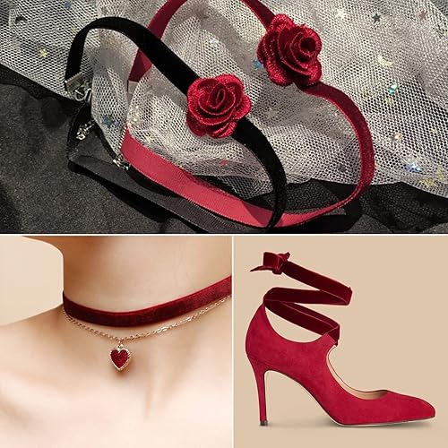 Miniatura 5 de BokingOne Cinta de terciopelo rojo vino, 38 pulgadas x 30 yardas, cinta de terciopelo de nailon burdeos para envoltura de regalos, bodas,