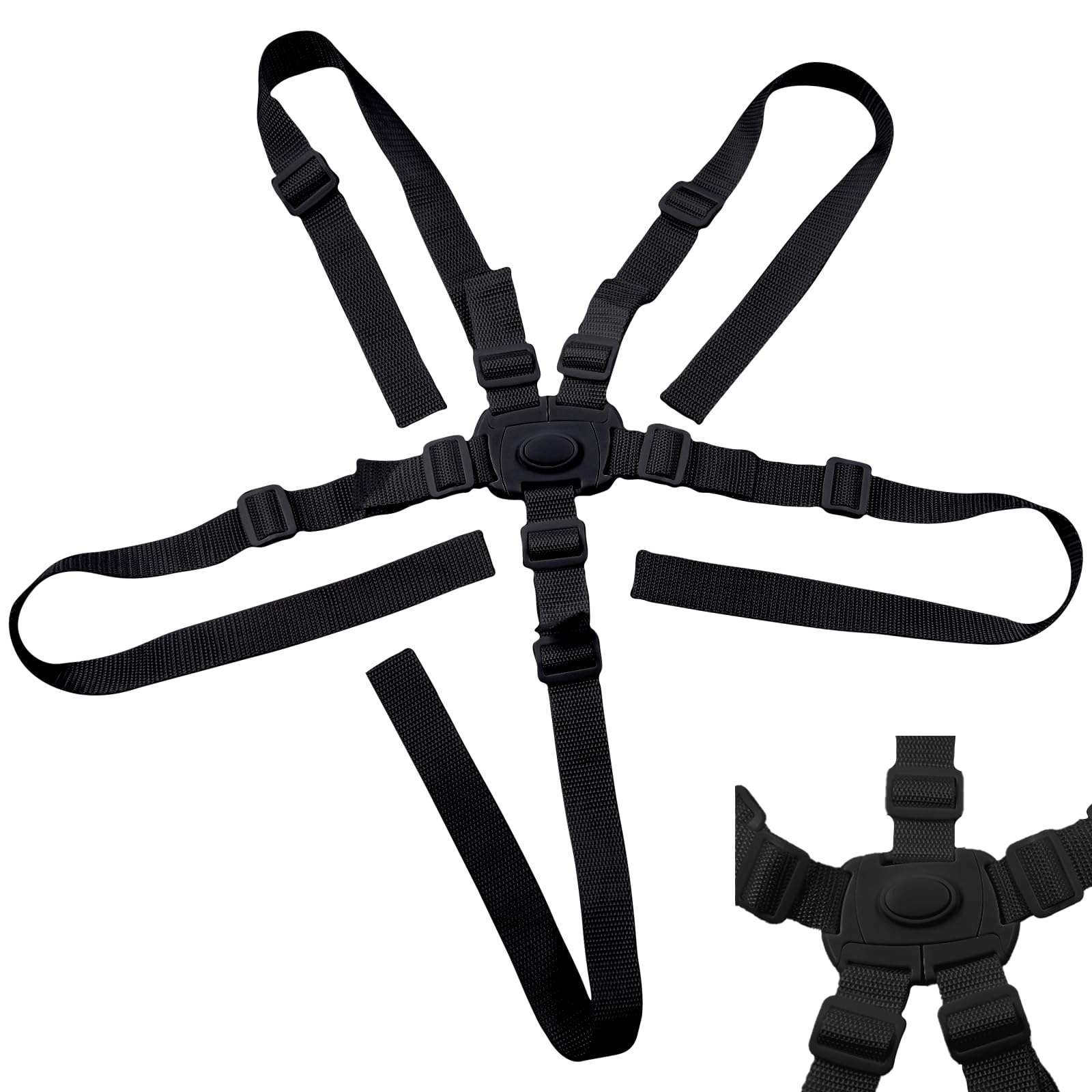 Universal 5 Point Harness Strap Belt,Baby Harness Seat Strap Holder for Most 5 Point High Chairs,Stroller Pram Buggy Pushchair(Black)