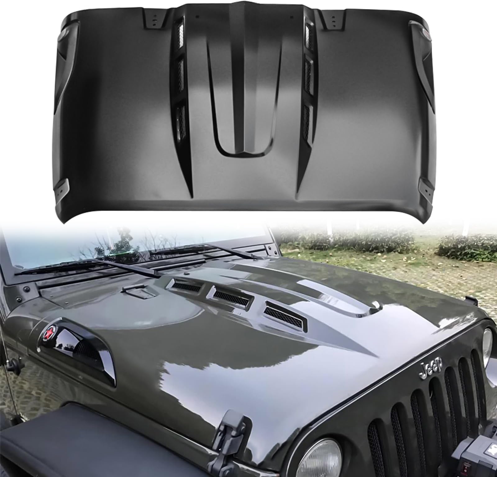 Vented Heat Dispersion Hood Compatible with Jeep Wrangler JL JLU 2018-2024 Gladiator JT 2020-2024 Avenger Style Metal Replacement Hoods Accessory(Not Fit Mojave and 392 Models)