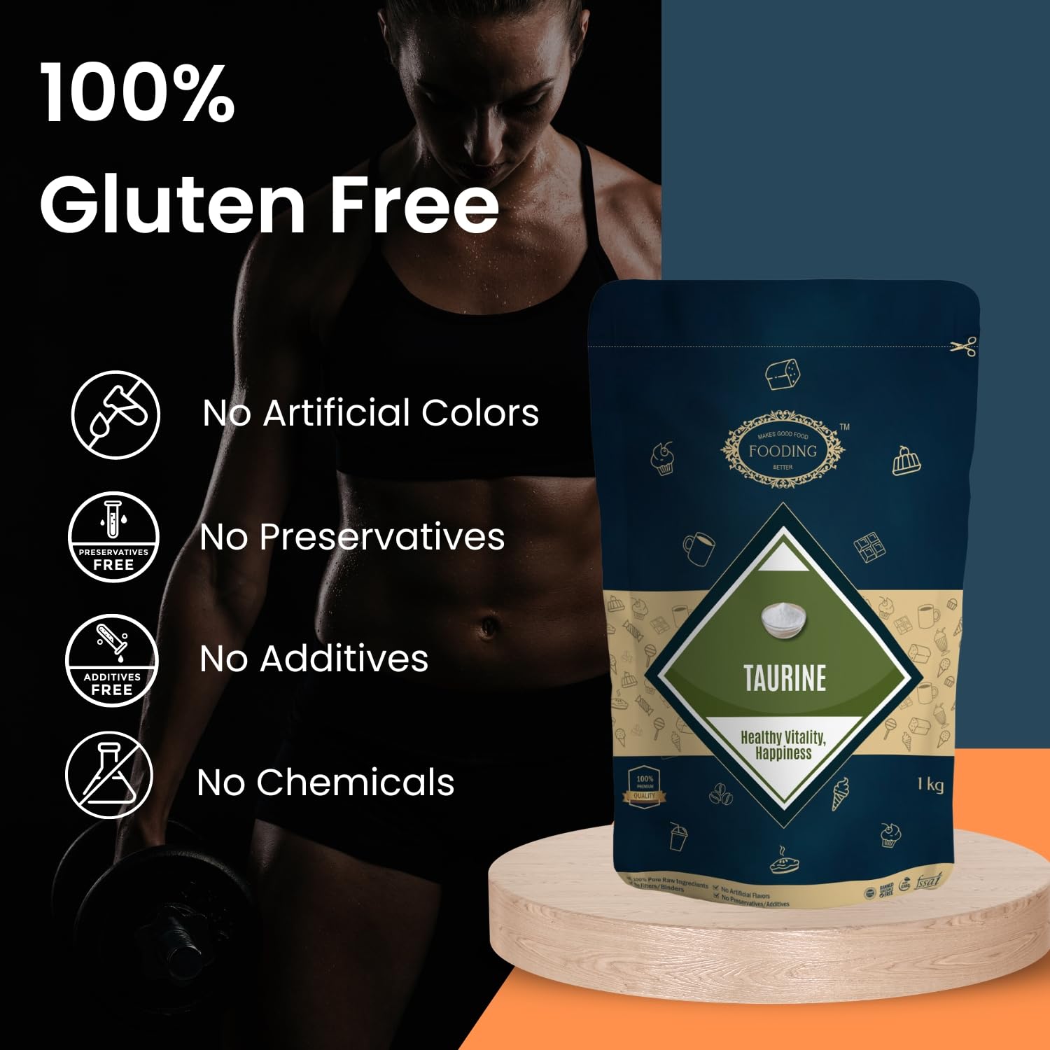 Fooding L-Taurine Powder 500g | USP Grade Pure Taurine Amino Acid Supplement | Muscle Recovery, Hydration & Performance Support | Nervous System, Heart, Brain & Eye Health | Unflavored | No Additives or Fillers 1