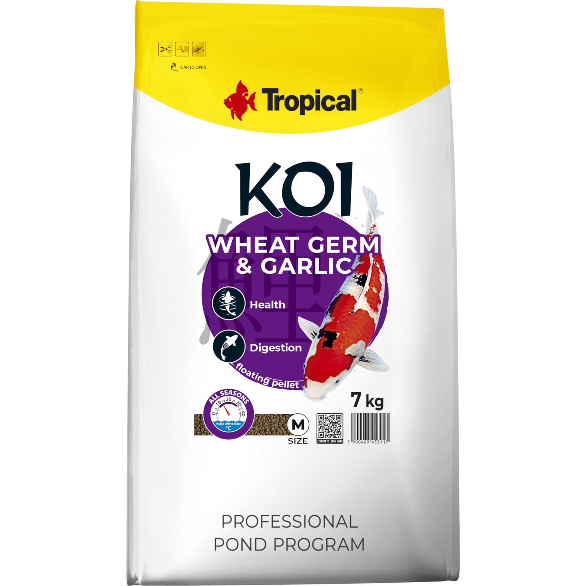 Tropical KOI Wheat Germ & Garlic Pellet Size M 7kg - Alimento con ajo para la alimentación Diaria de koi Medio en una Amplia Gama de temperaturas del Agua: de 8 a 30°C