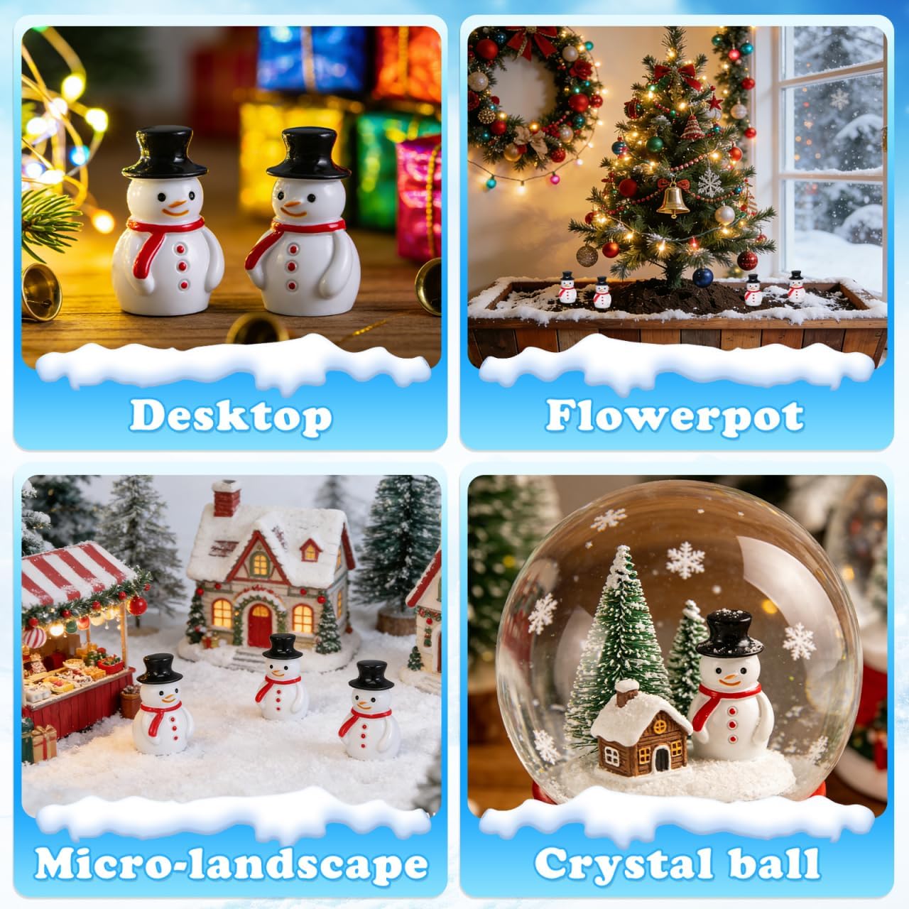 Mini Snowman Figurines: 30pcs Miniature Christmas Figures Tiny Small Resin Snowman with Hat Micro Landscape Crafts Garden Dollhouse Ornaments for DIY Xmas Home Party Decor Winter - Image 2