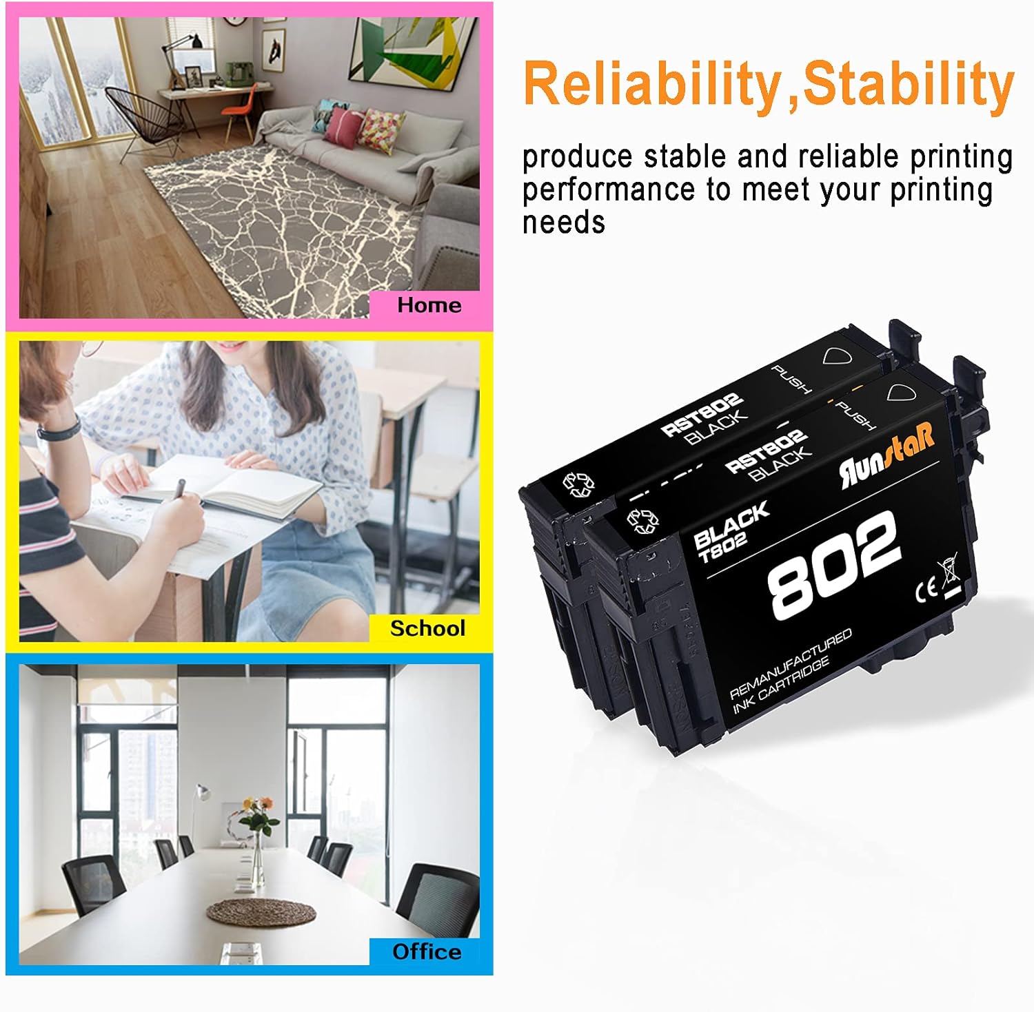 Bеѕt Dеаl 🛒 Run Star Remanufactured 802XL Black Ink Cartridges Replacement for 802 802XL T802XL T802 use with Workforce Pro WF-4740 WF-4730 WF-4734 WF-4720 EC-4040 (2-Black)