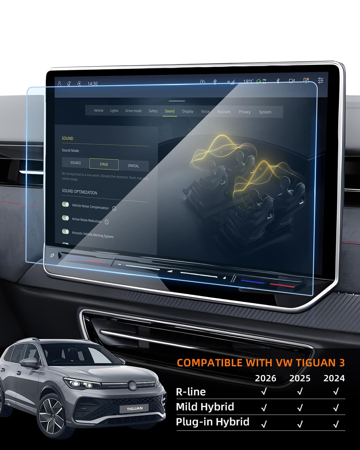 15" Film de Protection Ecran pour VW Tiguan 3 2024 2025 2026 | Discover Pro Max Protecteur Écran, avec Kit Alignement, 9H Verre Trempé, Anti-trace de Doigt, Anti-Rayures, Tiguan Navigateur