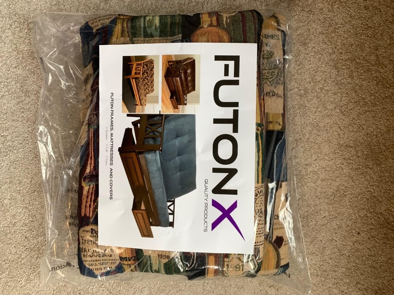 Futon Cover Only Full Size Fits 6 to 8 Inch Mattress Premium Thick Tapestry Hidden Zipper (Full)