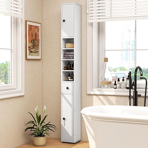 Miniatura 9 de Giantex Armario de Almacenamiento Delgado para Baño - Gabinete de Piso Alto y Estrecho de 71" con 2 Puertas, 5 Estantes Ajustables, 1 Cajón,