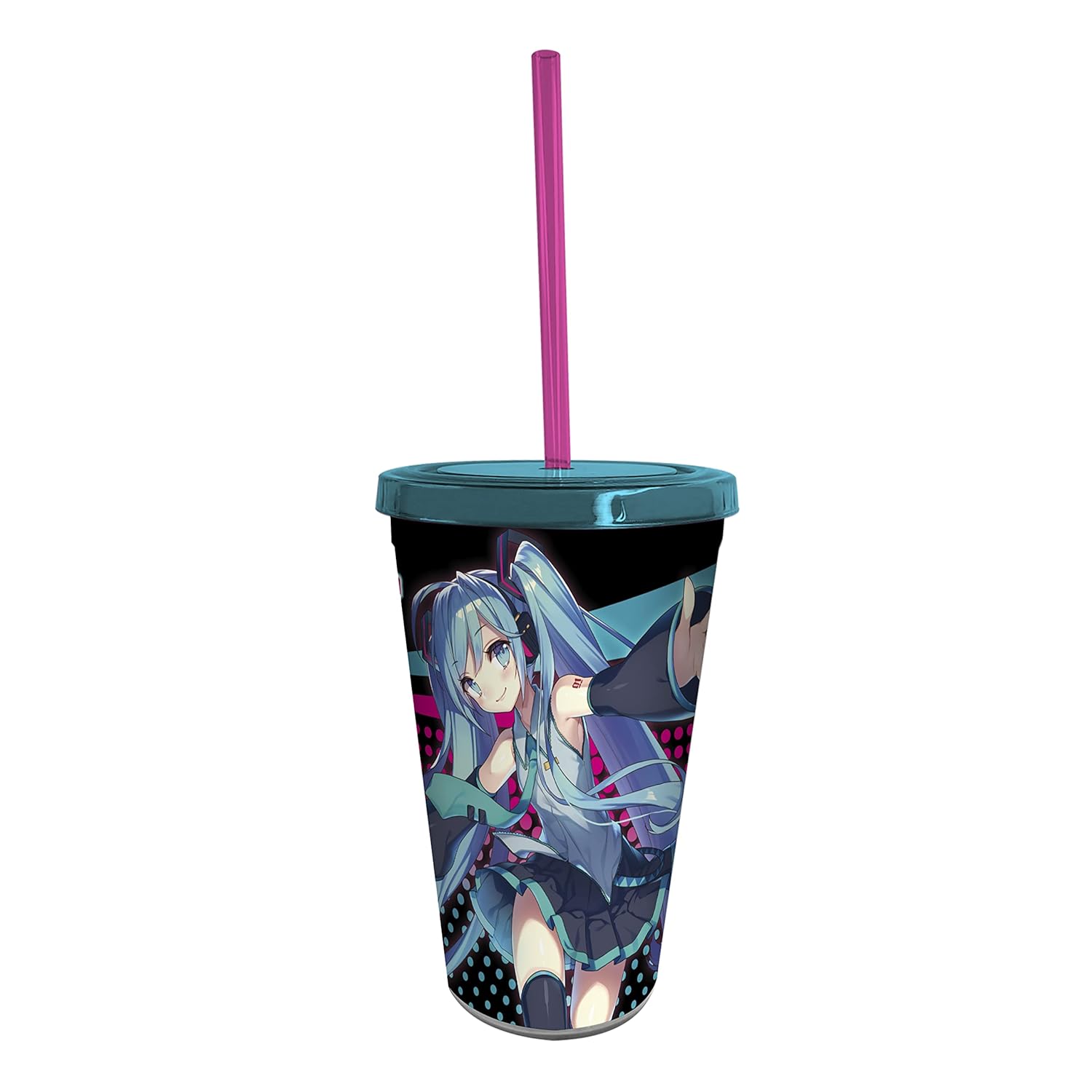 ABYSTYLE Hatsune Miku 16 Oz Plastic Acrylic Tumbler Carnival Cup With Reusable Straw Leakproof Lid BPA-Free Anime Manga