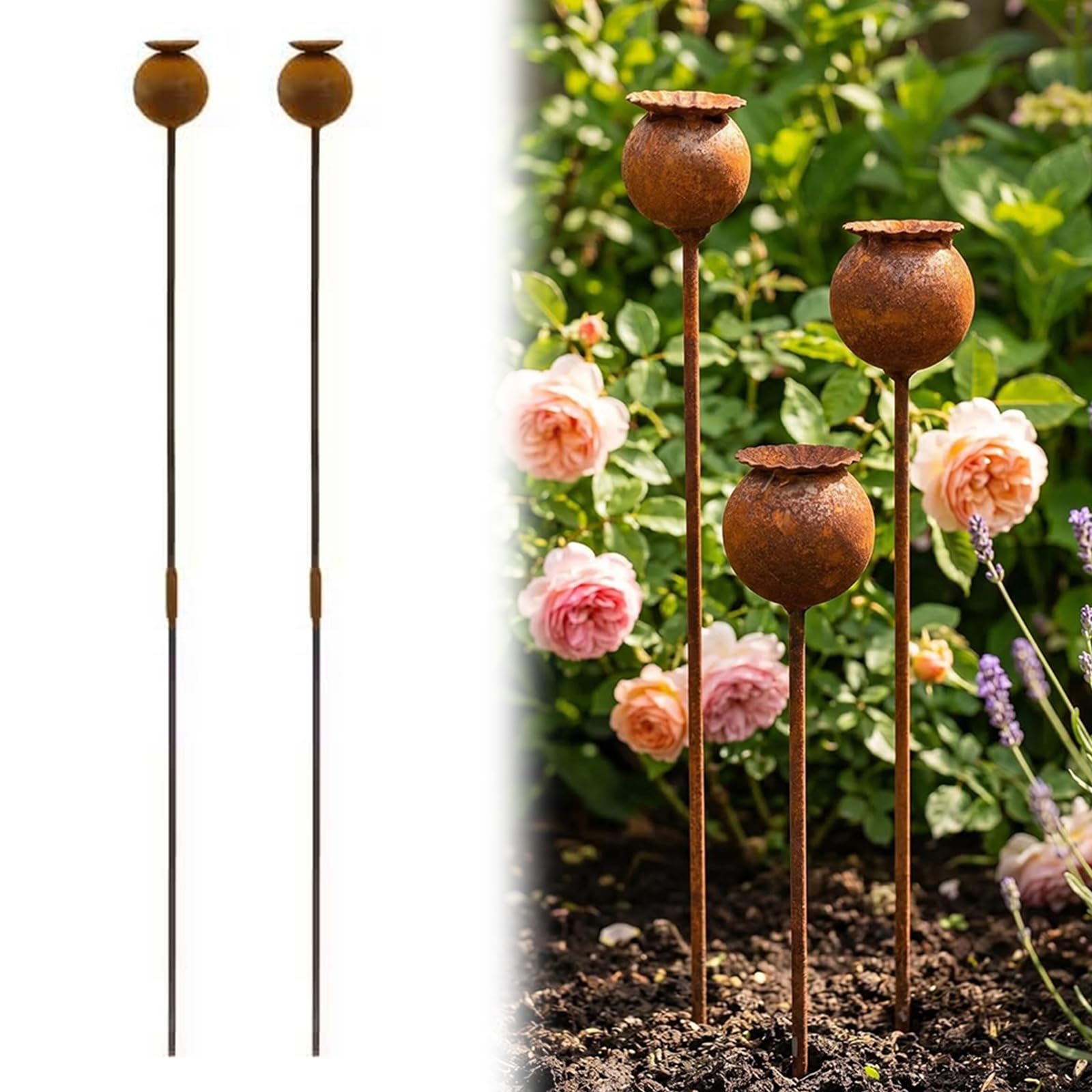 QUNZIDRESS Rustic Metal Coneflower Garden Stakes Daisy Yard Art Ornament, Rusted Iron Daisy Yard Art, 23.62x1.5, Weather-Resistant for Home Lawn Porch Pathway Patio Decor