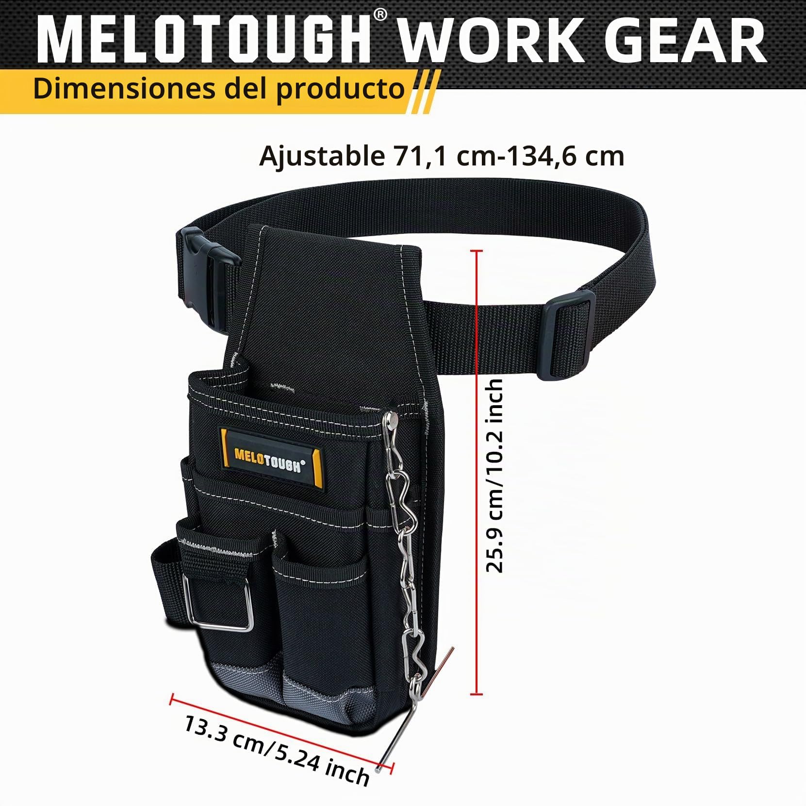 MELOTOUGH Bolsa de herramientas de bolsillo con clip, mini organizador de herramientas para electricistas, carpinteros, construcción, técnicos, gris, tela impermeable 600D, polietileno