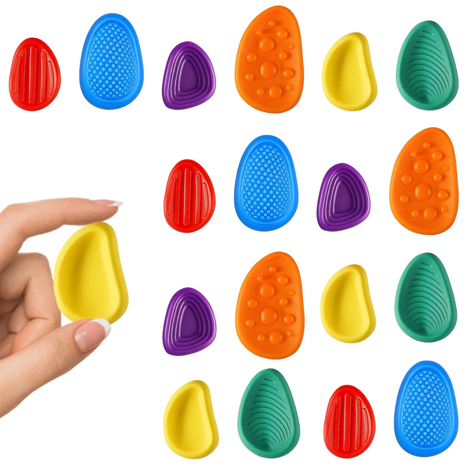 18 Pcs Worry Stones, Sensory Toys for Autism and ADHD, Soft Silicone Textured Stones for Stress Relief, Quiet Fidget Toys for Kids and Adults, Classroom and Office Anxiety Management Tools
