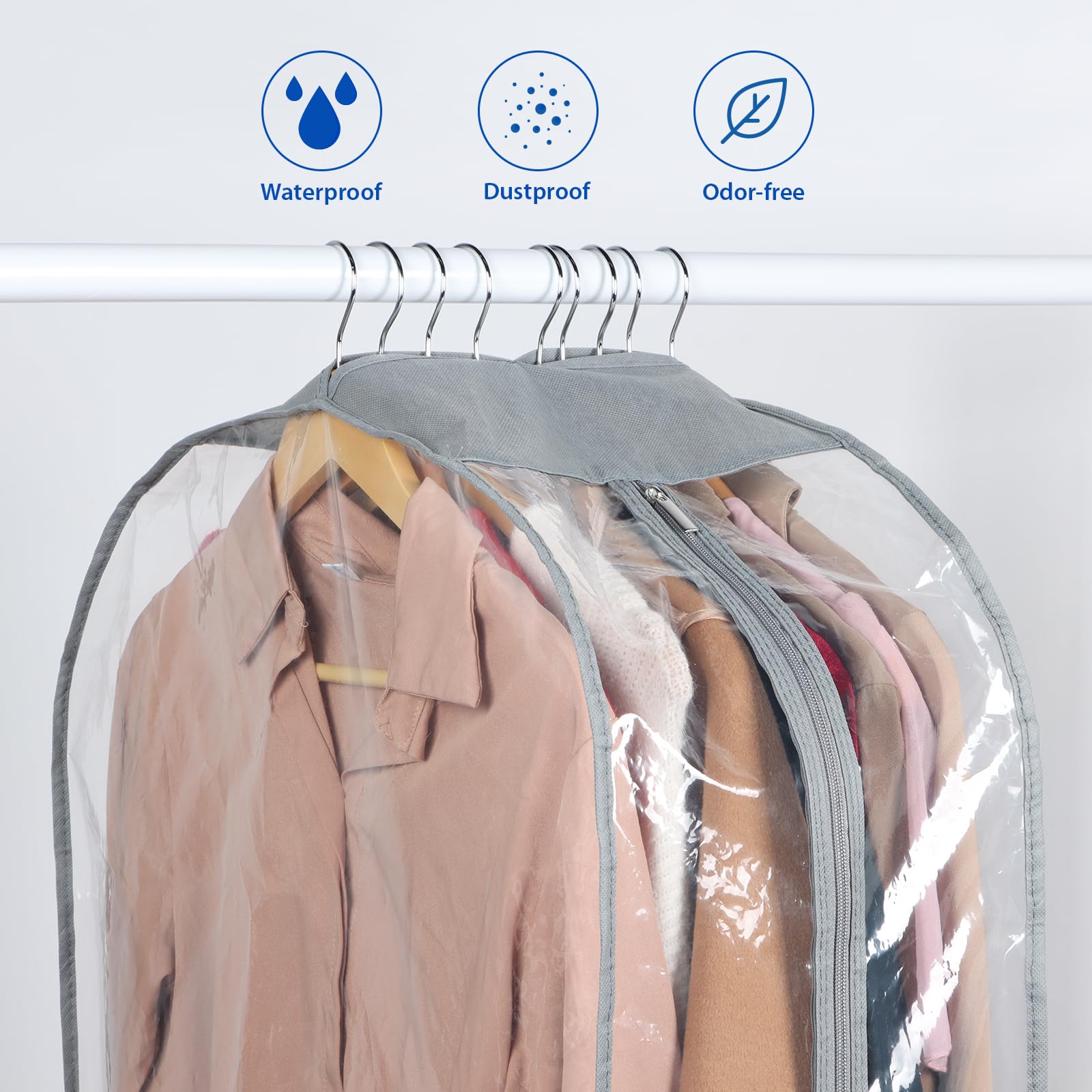 Zilink Bolsa de ropa transparente reforzada de 10 pulgadas para vestidos de 60 pulgadas de largo, bolsas de ropa para colgar ropa, bolsas de vestido de novia a prueba de polvo para vestidos largos, 4