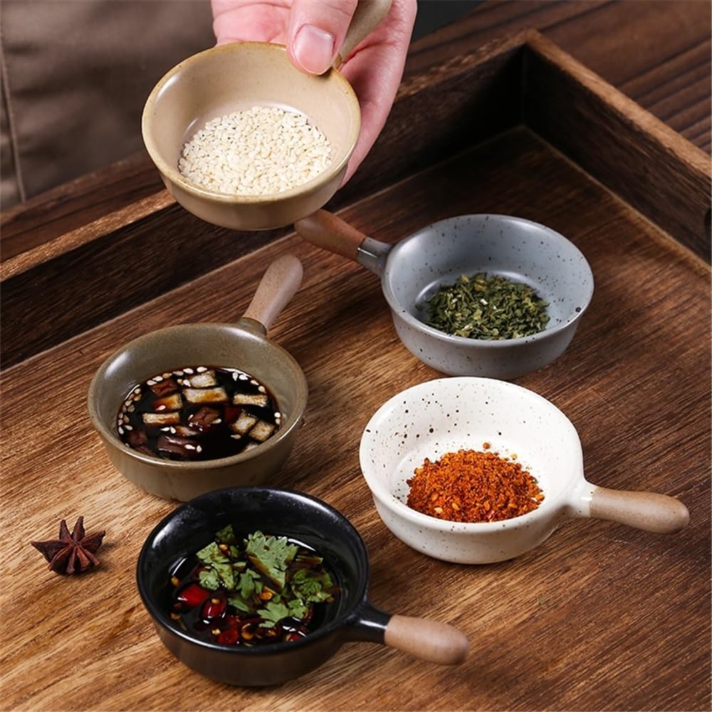Piatto per salsa di soia con manico, 1 ciotola per salsa di soia, aceto, condimento e salsa di cottura, perfetto per immergere e servire