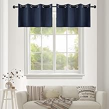 YGO Thermal Insulated Blackout Kitchen Valances Energy Efficient Grommet Top Valance Drapes for Small Window Navy Double Panels W52 x L18 Inch