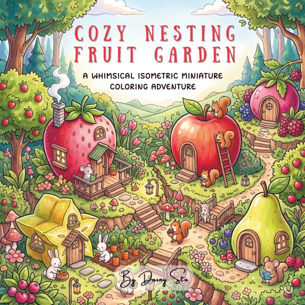 Cozy Nesting Fruit garden: A WHIMSICAL ISOMETRIC MINIATURE COLORING ADVENTURE