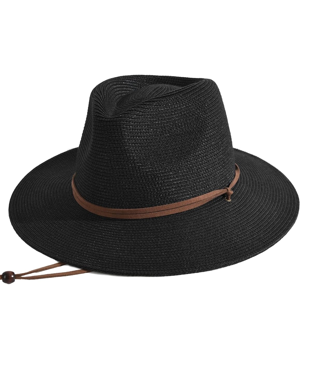 FURTALK Womens Summer Straw Sun Hats Wide Brim Panama Fedora Beach Hat with Wind Lanyard UPF 80