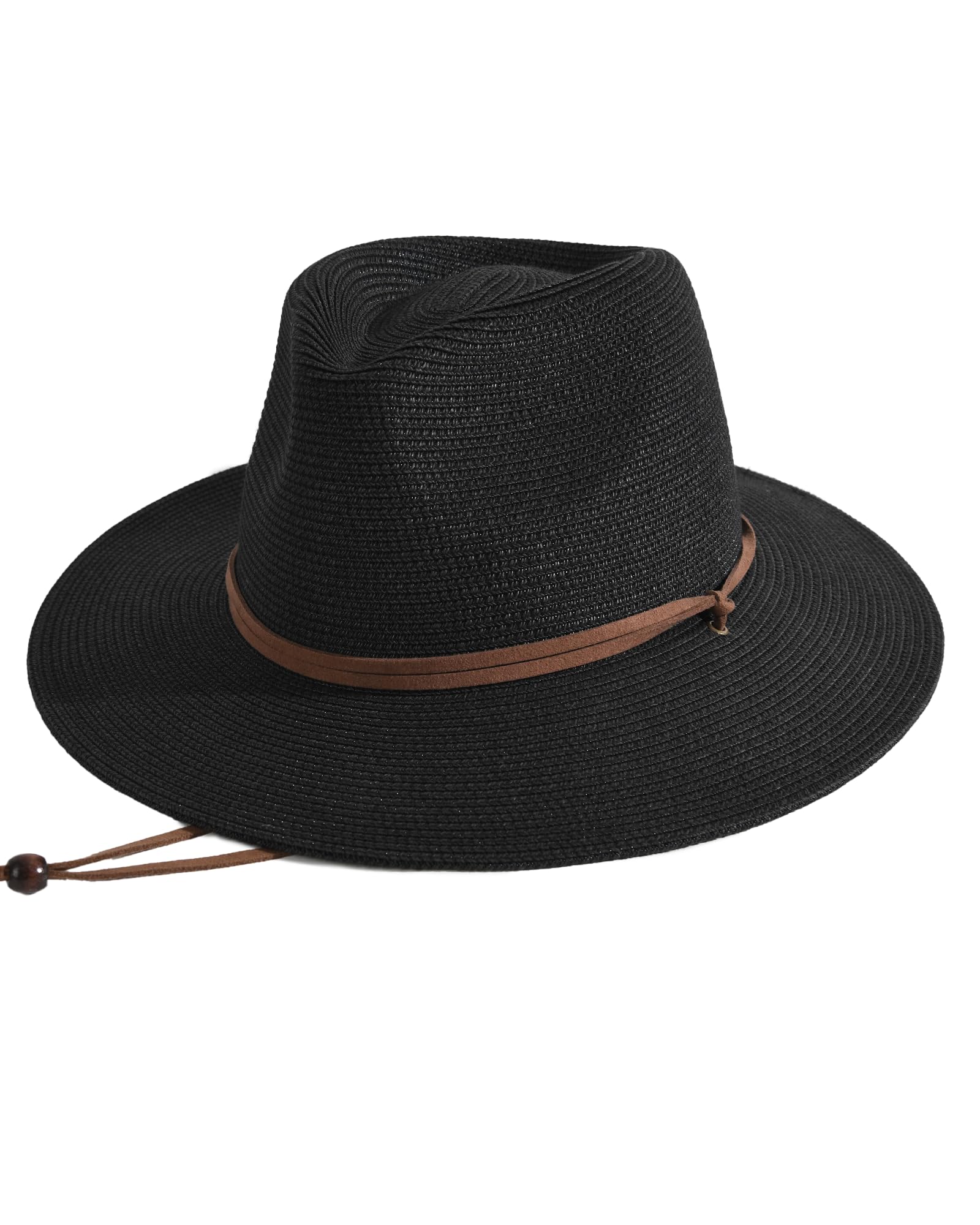 FURTALK Womens Summer Straw Sun Hats Wide Brim Panama Fedora Beach Hat with Wind Lanyard UPF 80