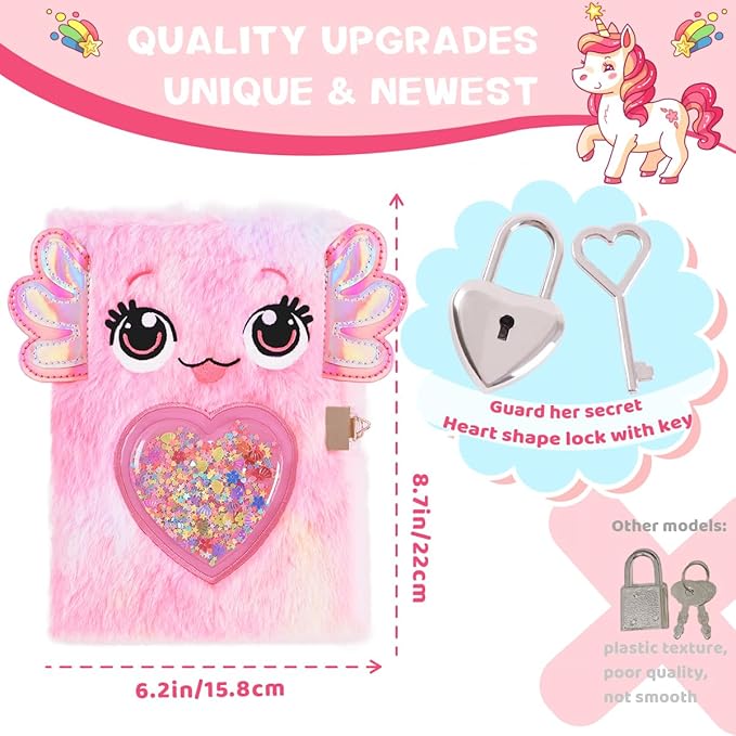 Cuaderno Diario Axolotl con Candado y Llaves para Niñas miniatura 3