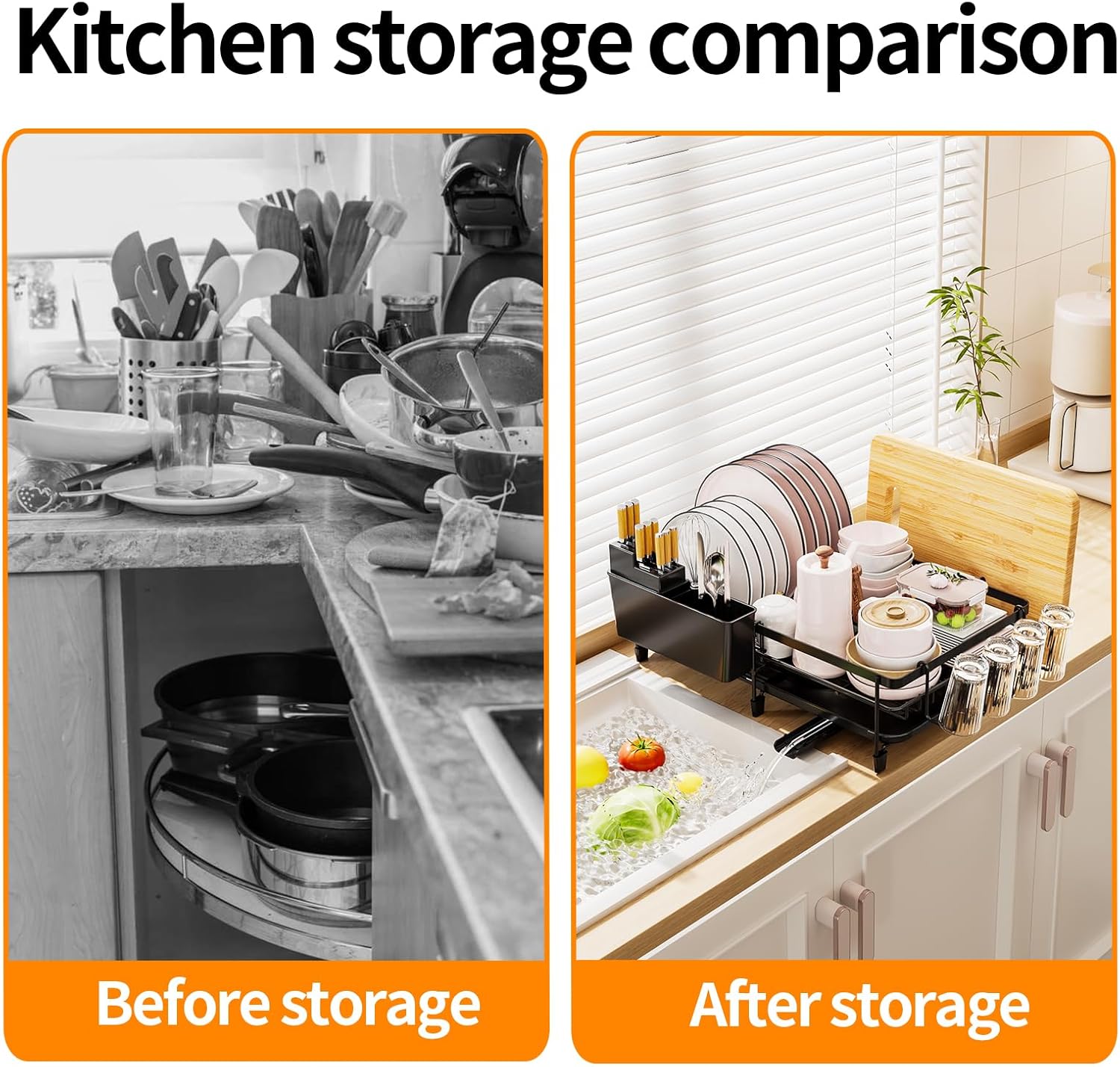 Extendable Dish Rack - a Rust-Resistant Dish Rack Suitable for Kitchen countertops, Featuring Adjustable Support Legs, a Cutlery Rack, and a Removable Drain Tray.