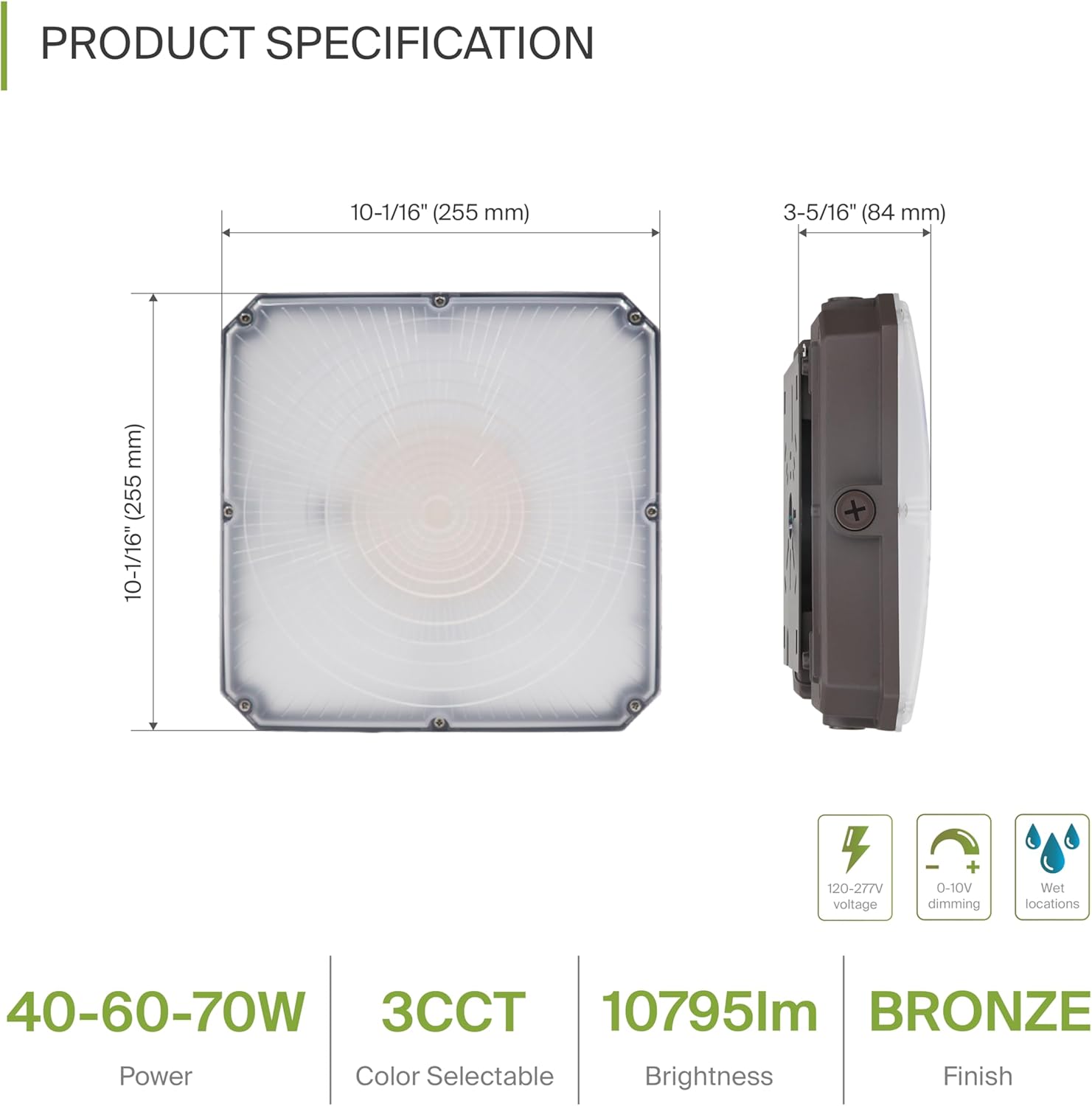 ASD 70W LED Canopy Light Outdoor, Commercial Ceiling Fixture | 3CCT, Dimmable, Selectable Wattage | 10700LM 3000-5000K 120-277V DLC ETL Listed | Gas Station, Carport, Garage Lighting | Bronze, 4 Pack