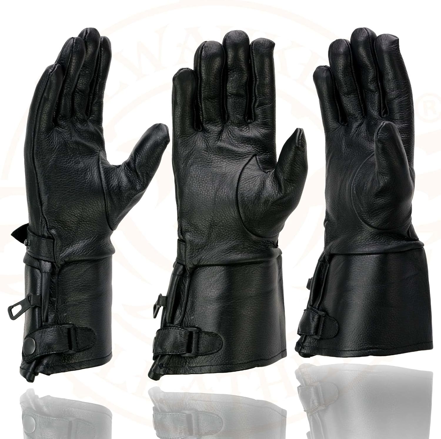 Milwaukee Leather Men's Gauntlet Motorcycle Hand Gloves-Black Leather Long Cuff Snap Closure Thermal Lined-SH264 - Image 4