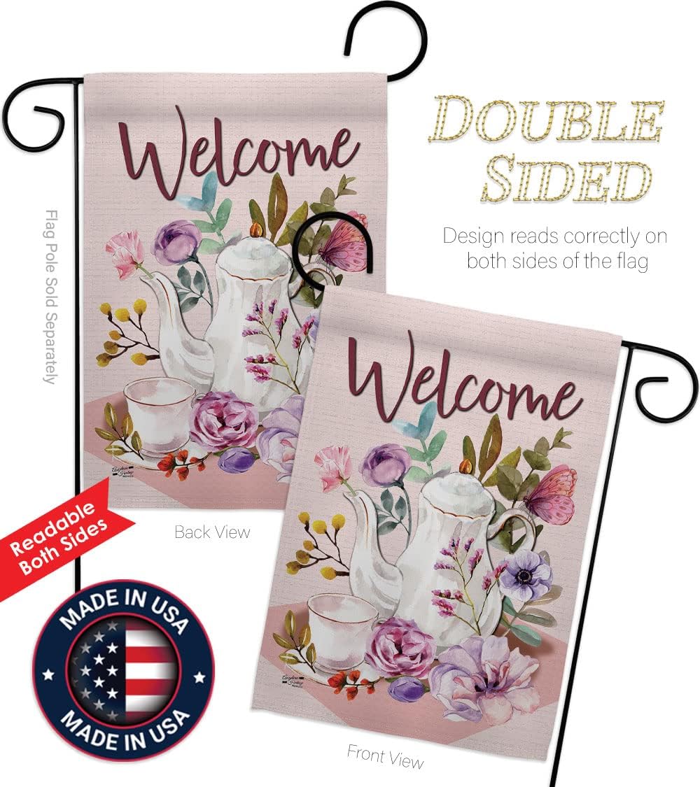 Garden Afternoon Tea Flag Beverages Coffee & Latte Capucchino Expresso Drink Cream Cup Teapot House Decoration Banner Small Yard Gift Double-Sided, Made in USA