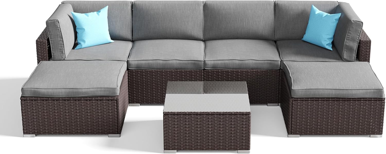 COSIEST 7-Piece Outdoor Patio Set with Grey Cushions