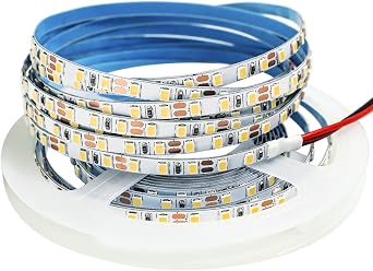 12V LED Strip Lights, 5mm Wide, 16.4 ft Total 600 LEDs Warm White 3000K Tape Lights Light Strip 2835 IP20 Rope Lights for Bedroom, Shelf, Kitchen Decoration
