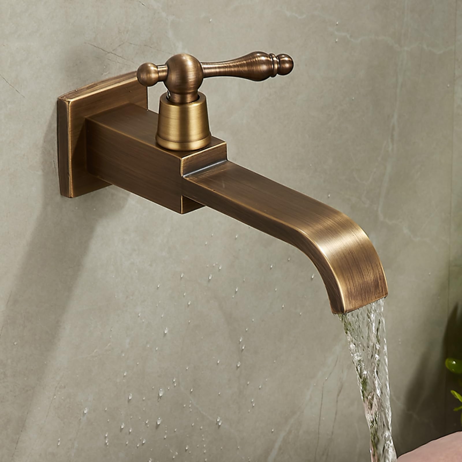 SOHNVWTGD Antique Brass Wall Mounted Tap for Bathroom Sink Waterfall Cold Water Only Basin Tap Single Lever,Imitation of Antiques