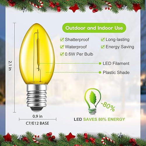 Miniatura 2 de C7 Bombilla LED multicolor de Navidad, bombillas de repuesto impermeables para luces de Navidad en interiores y exteriores, base de candelabro E12,