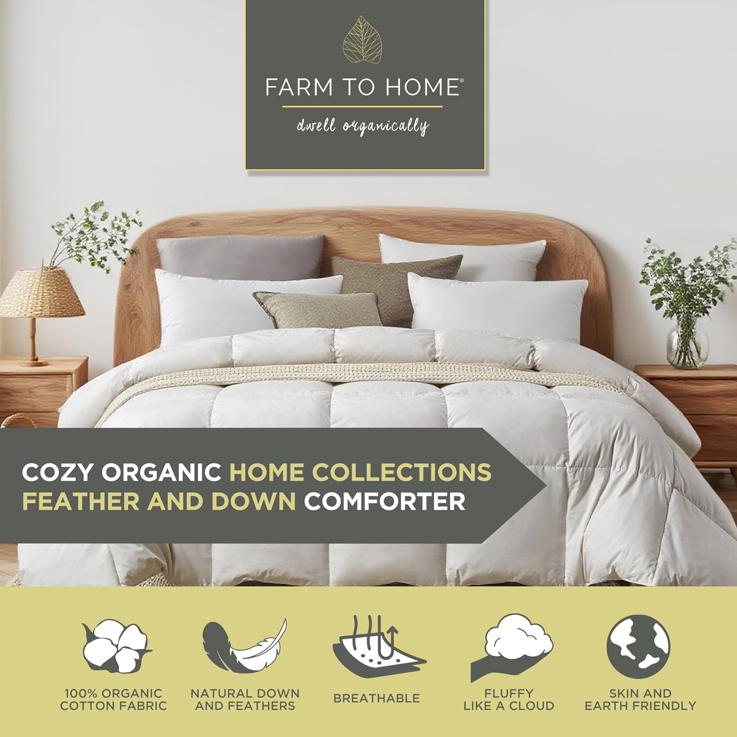 Farm To Home Organic Cotton Feather and Down Comforters Queen Size, 100% Organic Cotton Cover, All Seasons Duvet Insert, 4 Corner Tabs, Naturally Breathable White Bedding Comforters, 90"x90" - Image 4