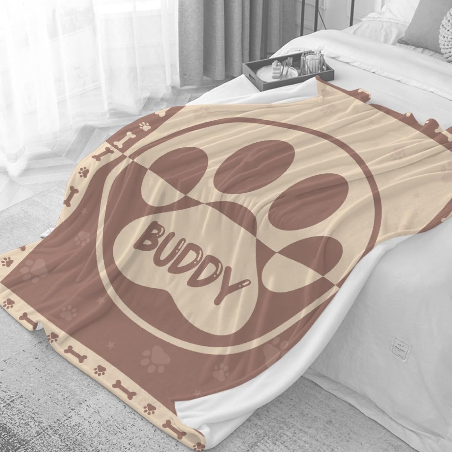 Custom Pet Name Blanket, Personalized Dogs Blanket Customized Puppy Blanket,Dog Gift for Dog Lovers Mom Dad,Cute Dog Paw Prints Throw Blanket for Bed Sofa Travel,60"x80"-Adults/Twin Size