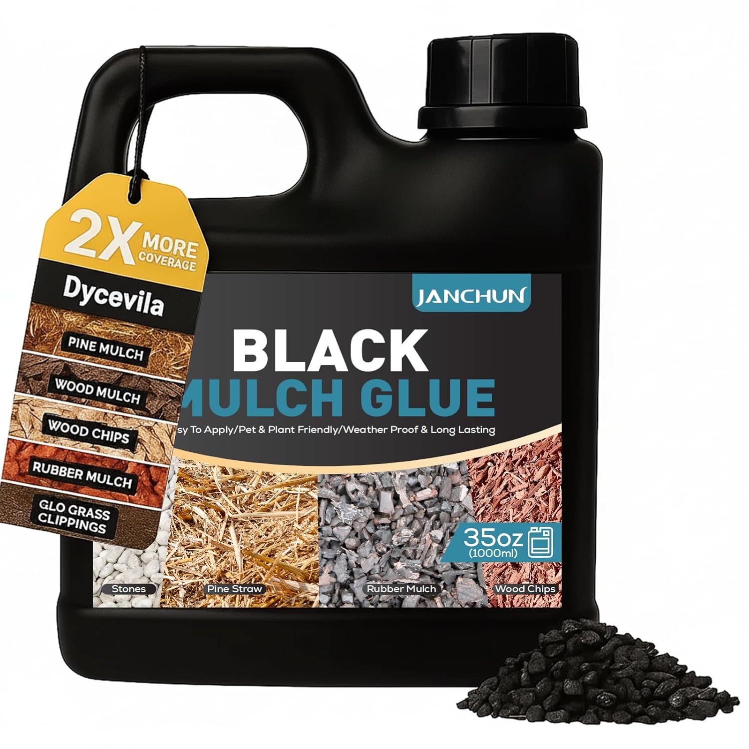 Black Mulch Glue for Landscaping, Fast-Dry Strong Pea Gravel Stabilizer Landscape, Non-Toxic Long-Lasting Dries-Clear Strong Pea Gravel Binder, for Landscaping, Pine Straw & More