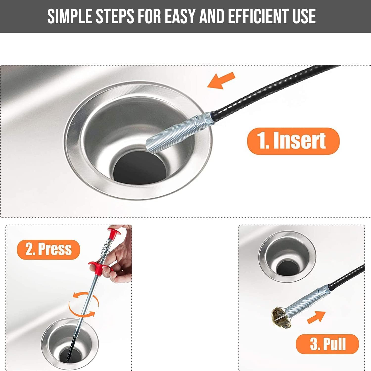 Feinerman Flexible Drain Pipe Cleaning Spring Stick - Hair Catching Claw Wire for Sink, Toilet, Bathtub, Shower & Kitchen Drains Stainless Steel Clog Remover Tool for Efficient Pipe Cleaning (90 cm) 1