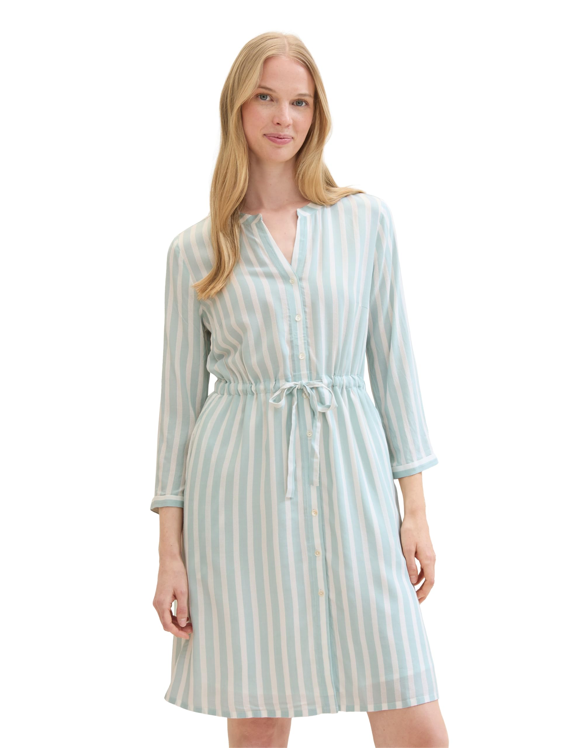 TOM TAILOR Women's Dress, 35350 - Mint Blue Offwhite Stripe, 8
