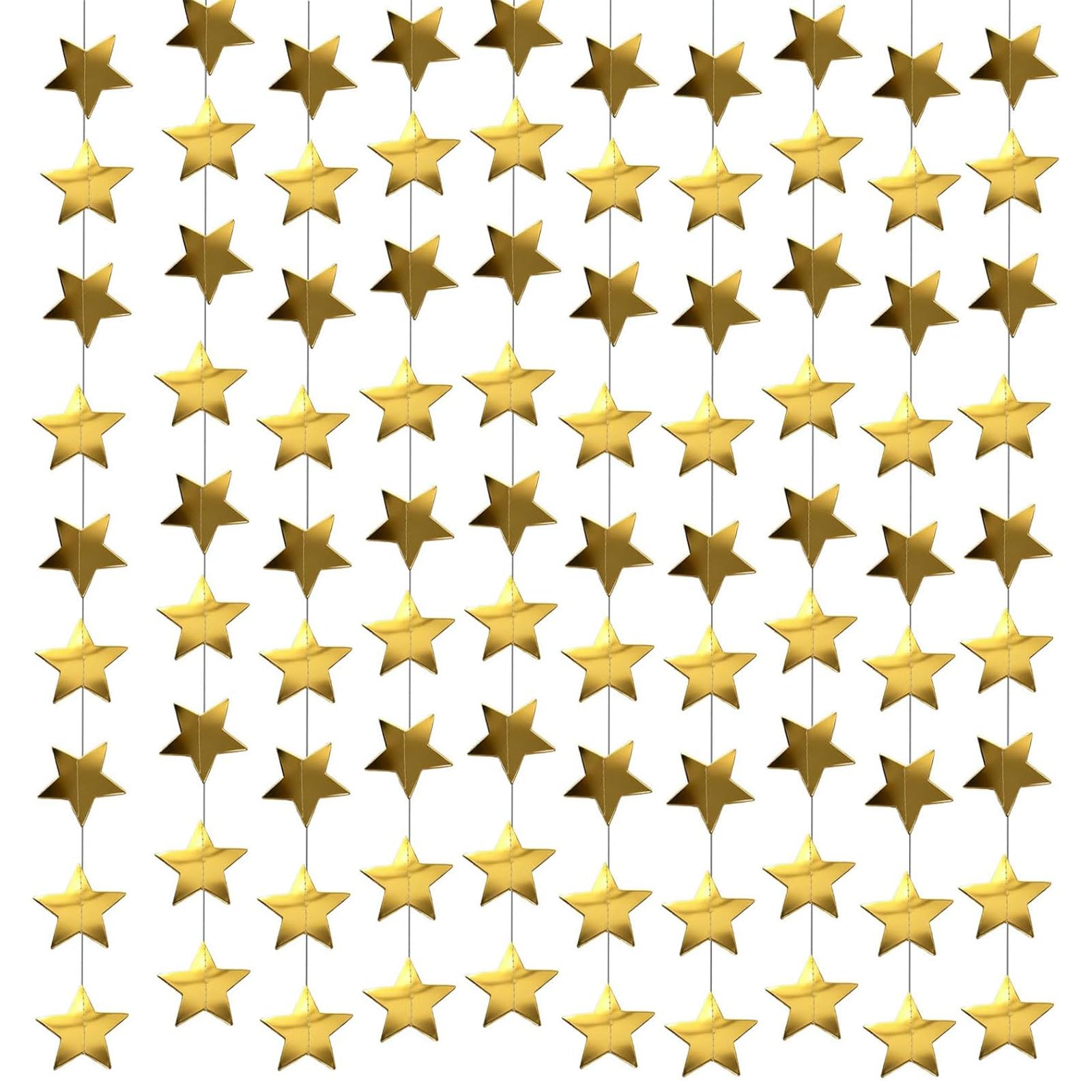 AIWXEEU 4 Pack Gold Reflective Star Paper Garland, 16m Total Length Sparkling Hanging Decorations for Wedding Birthday Party Backdrop, Glitter Bunting Banner for Christmas Anniversary