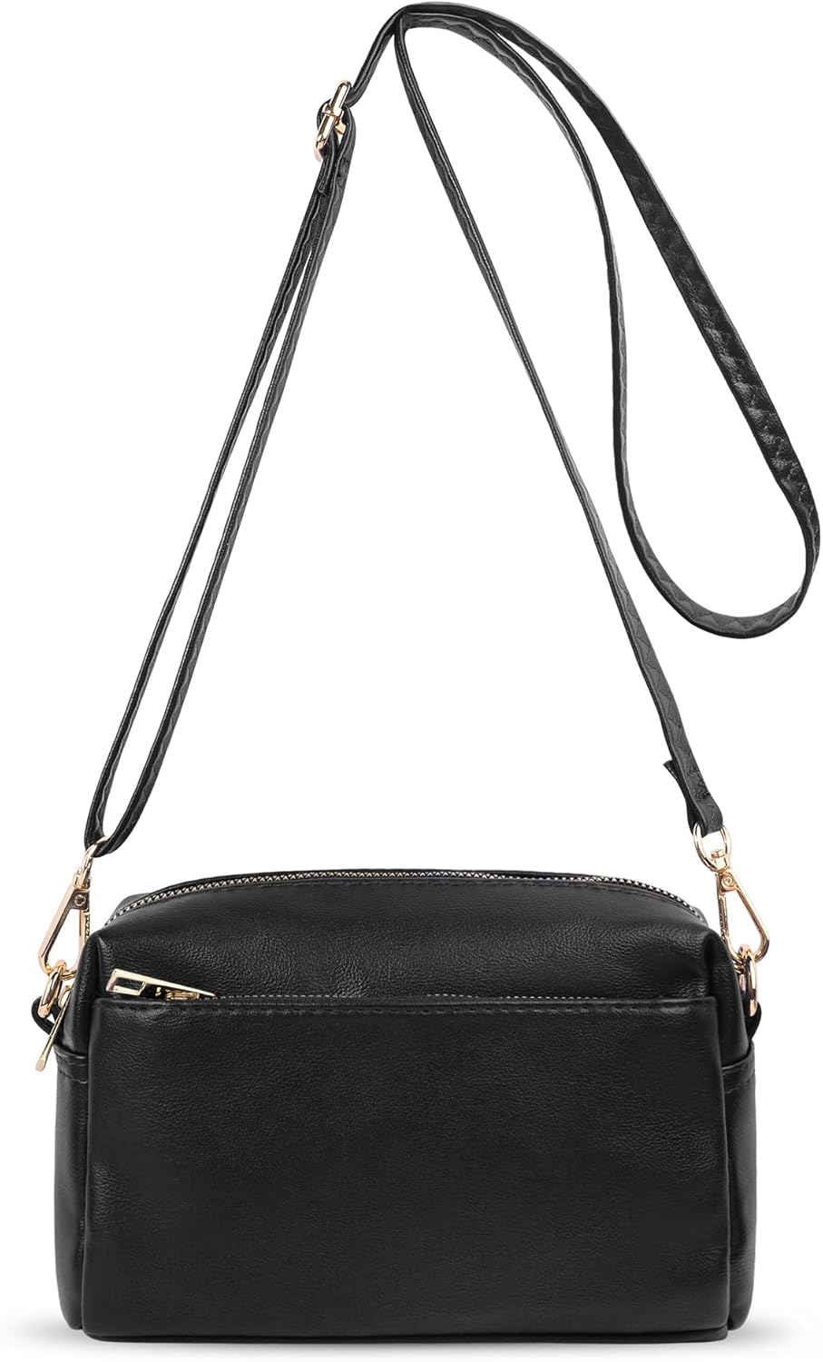 VOROLO Crossbody Bag Small Leather Triple Zip Crossbody Purse Shoulder Bag with Ajustable Strap for Women Matte Black
