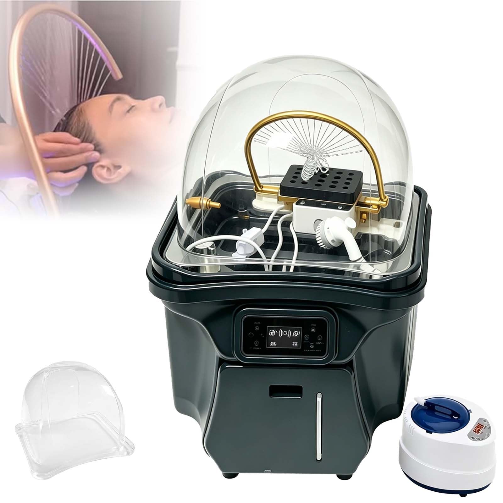 Japanisches Kopf-Spa Tragbares Haarwaschbecken Mit Wasserzirkulation 30–60 °C, 60-L-Wassertank Und 30-L-Abwassertank, Lichttherapie Für Salons, Tiefenreinigung Und Erfrischung Der Haare(Black)