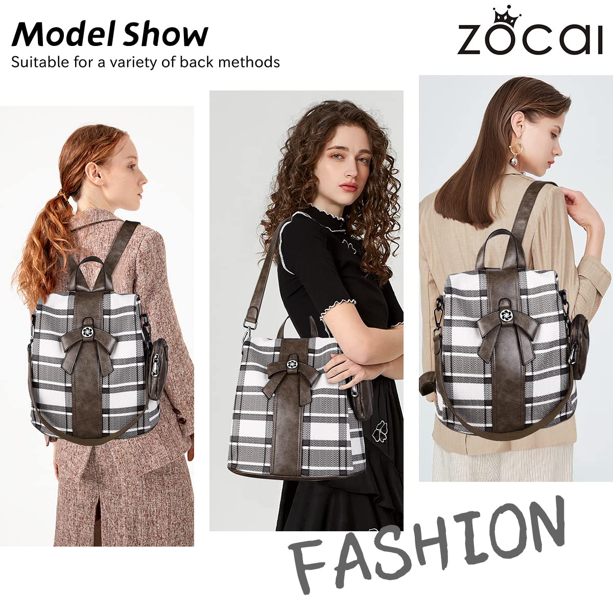 ZOCAI Mochila monedero para mujer de moda, carteras, de piel sintética, mochila diaria, antirrobo, bolso de hombro, monedero, 2khaki Khaki, M