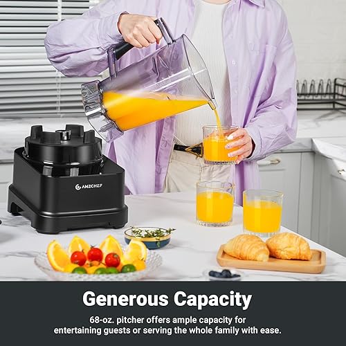 Miniatura 3 de AMZCHEF Licuadora profesional 8 en 1, licuadora comercial de 2000 W para cocina con temporizador, innovador panel táctil LED con 8 programas