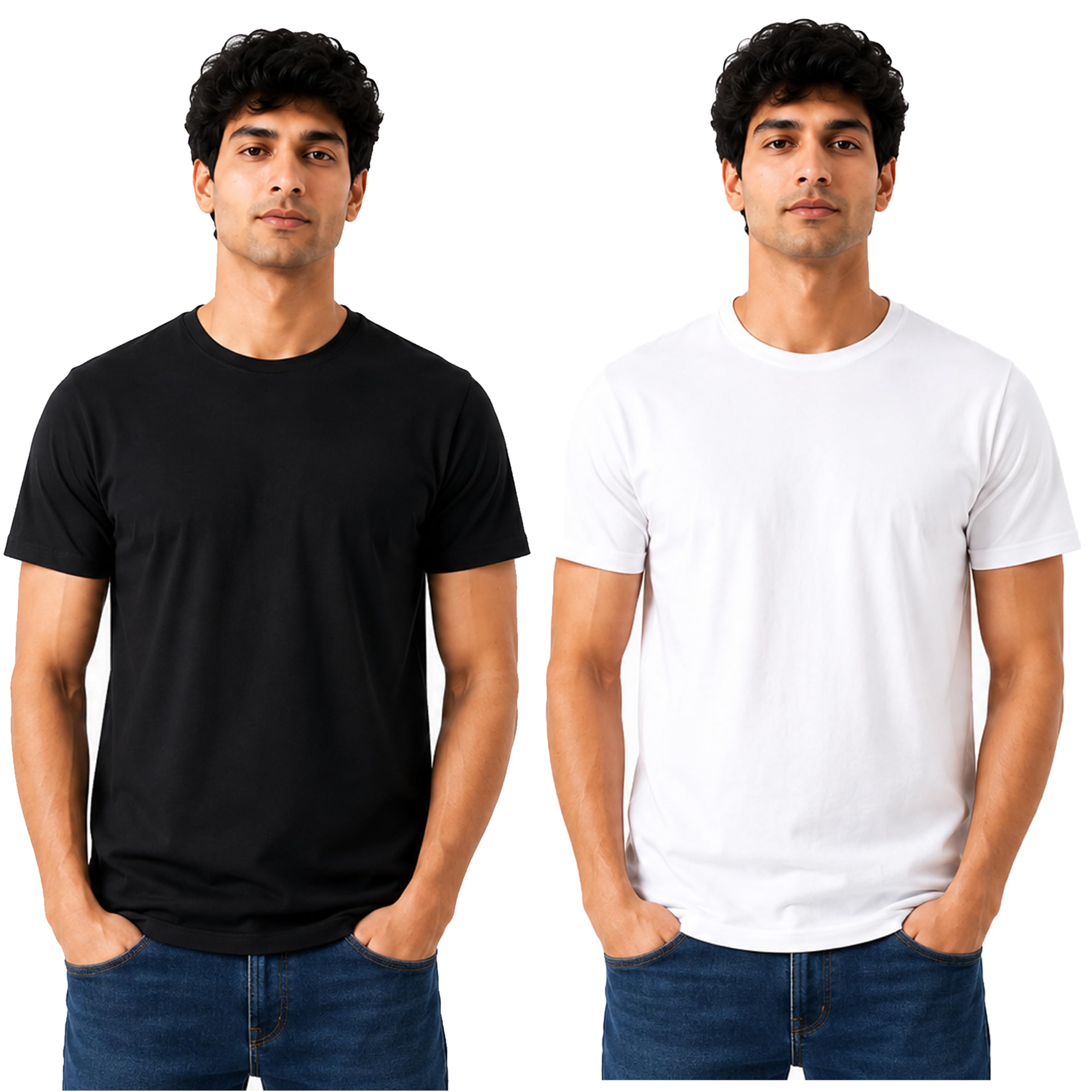Men's Cotton Round Neck T-Shirt Combo Black & White-picture-36