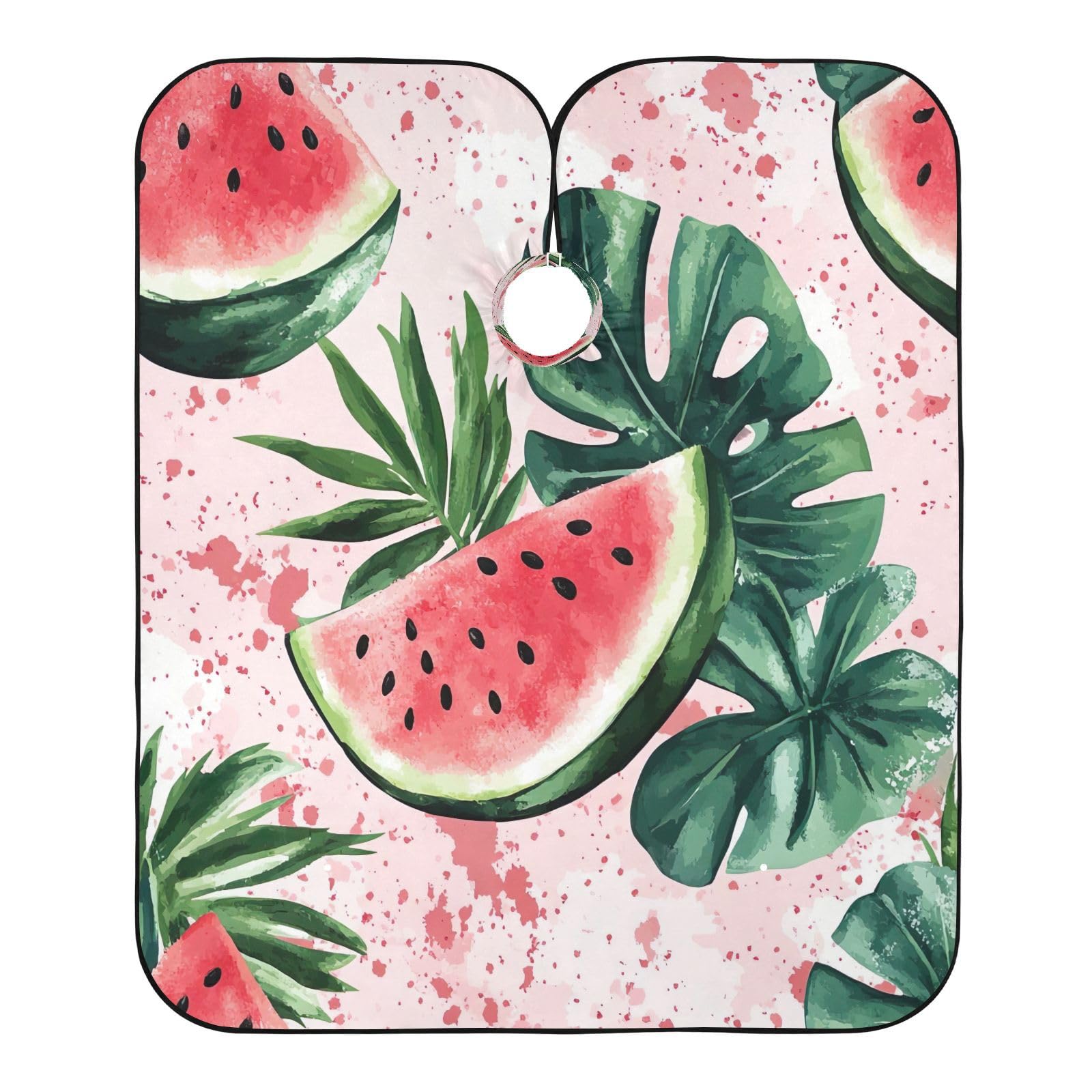 BOESI Watercolor Watermelon Pattern Barber Shawl, Waterproof Haircut Shawl, Haircut Salon Apron, Shaving Bib, 55 x 65 inches
